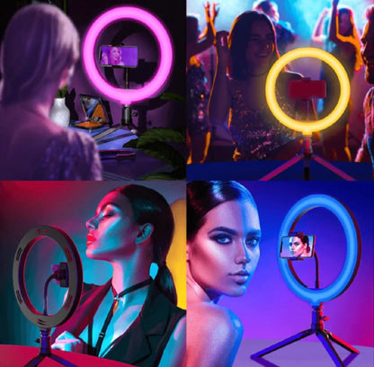 RGB Ringlight 26 CM MJ26 With Mobile Holder Adjustable Lighting For Photography Video Recording Makeup And Live Streaming | With Stand 7 Feet