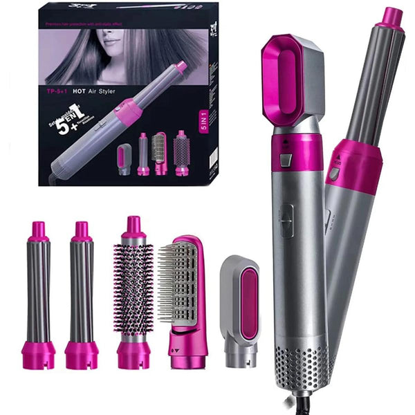 Hair Dryer Brush 5 in 1 Electric Blow Dryer Hair Comb Curling Wand Detachable Brush Kit Negative Ion Straightener Hair Curler ( random color)