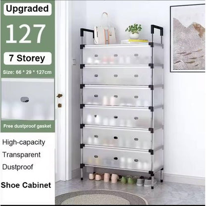 Multi Layer Dustproof Shoe Rack Organizer With Cover Foldable Plastic Shoe Storage Cabinet Durable Quality