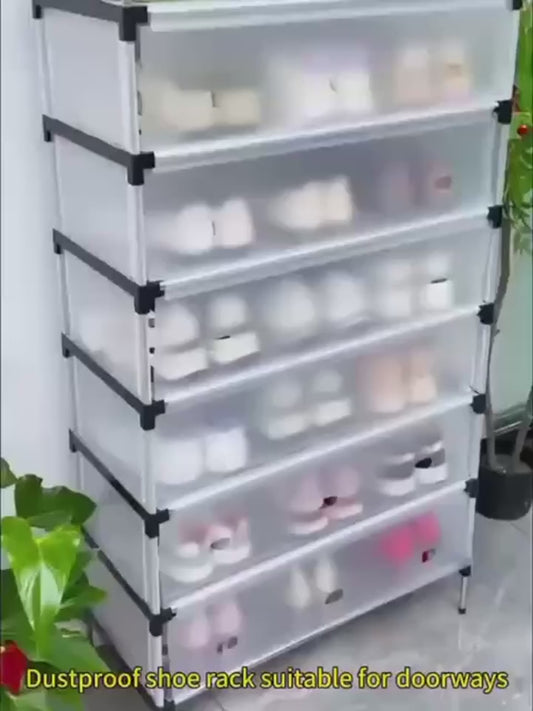 Multi Layer Dustproof Shoe Rack Organizer With Cover Foldable Plastic Shoe Storage Cabinet Durable Quality